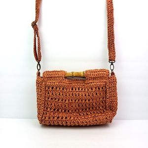 Free People! Bamboo Handle Crossbody Woven Straw Bag